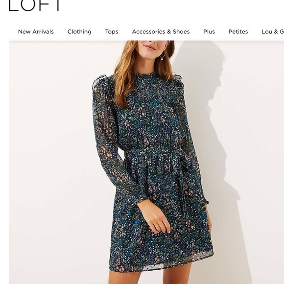 LOFT Floral smocked tie dress - Picture 2 of 9